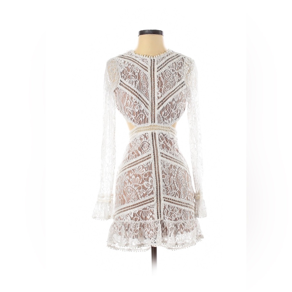 For Love & Lemons White XS Mini Lace Backless Cocktail Dress